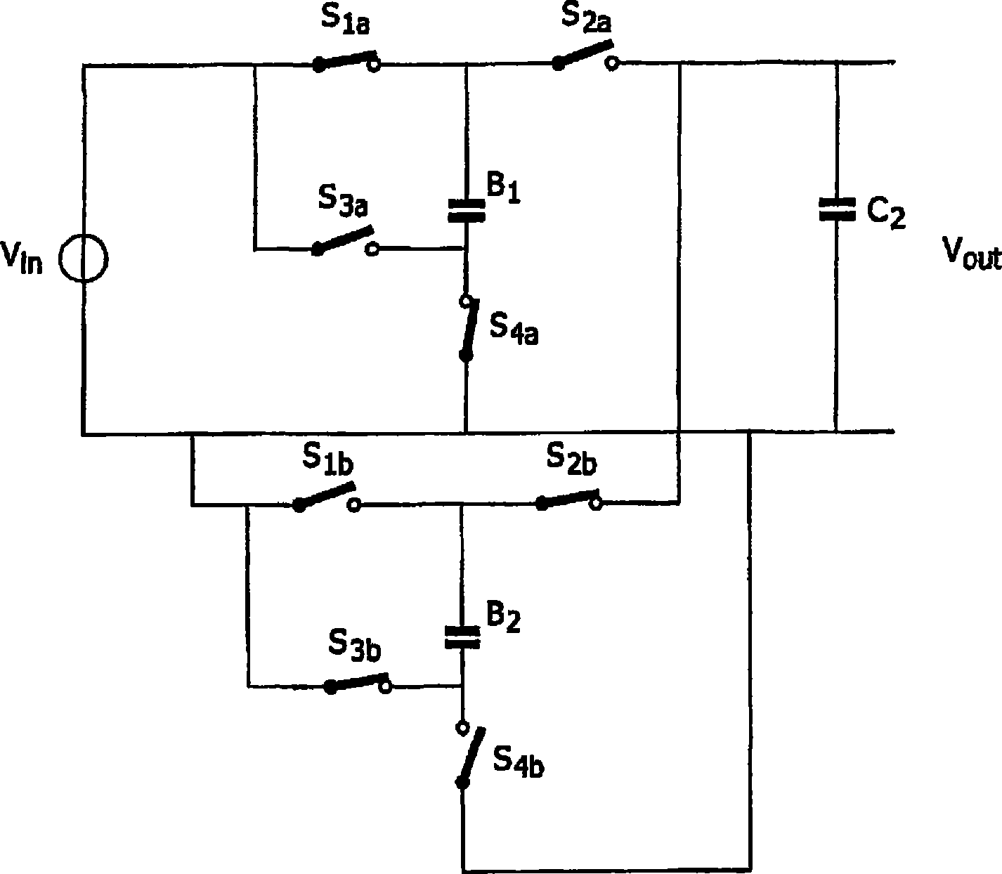 Charge pump DC-DC converter comprising solid state batteries