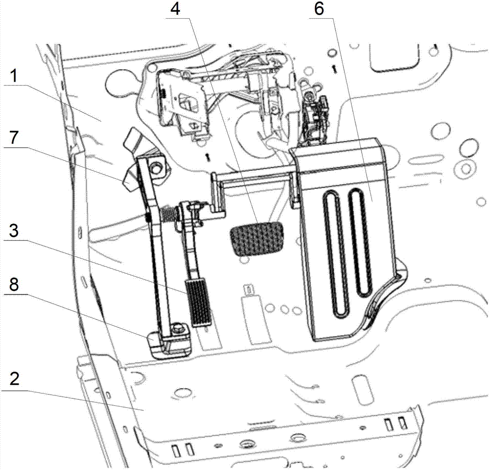 Device for left foot operation of switching automatic transmission automobile pedal and automobile