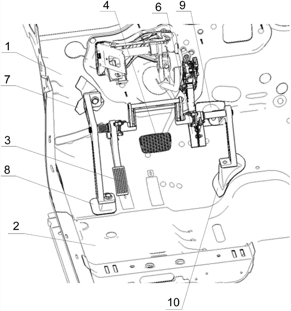 Device for left foot operation of switching automatic transmission automobile pedal and automobile