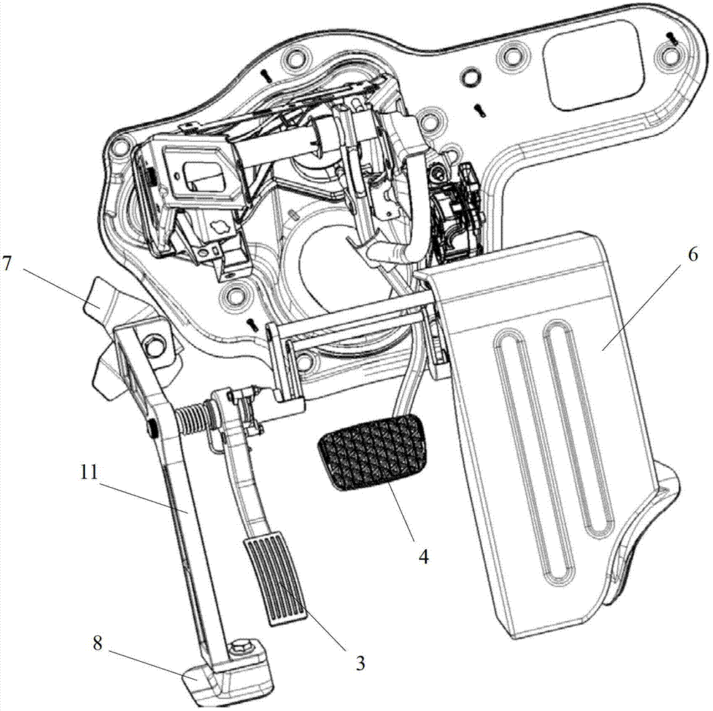 Device for left foot operation of switching automatic transmission automobile pedal and automobile