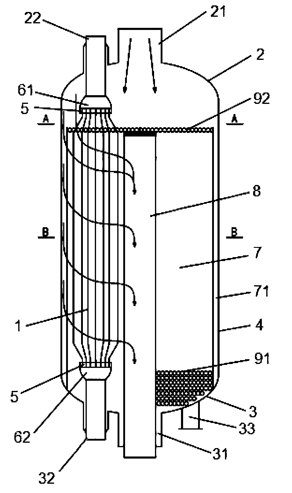 Isothermal fixed bed reactor loading catalyst among heat exchange tubes