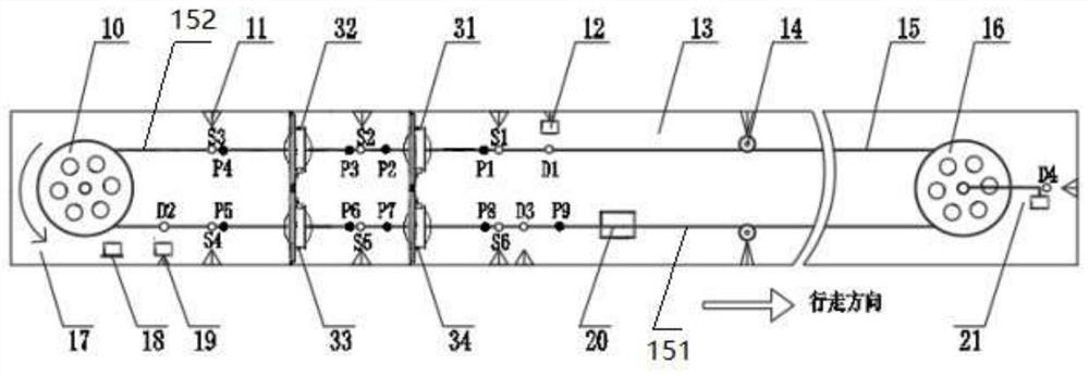 Mining suspension traction type inspection device and inspection method for air return roadway