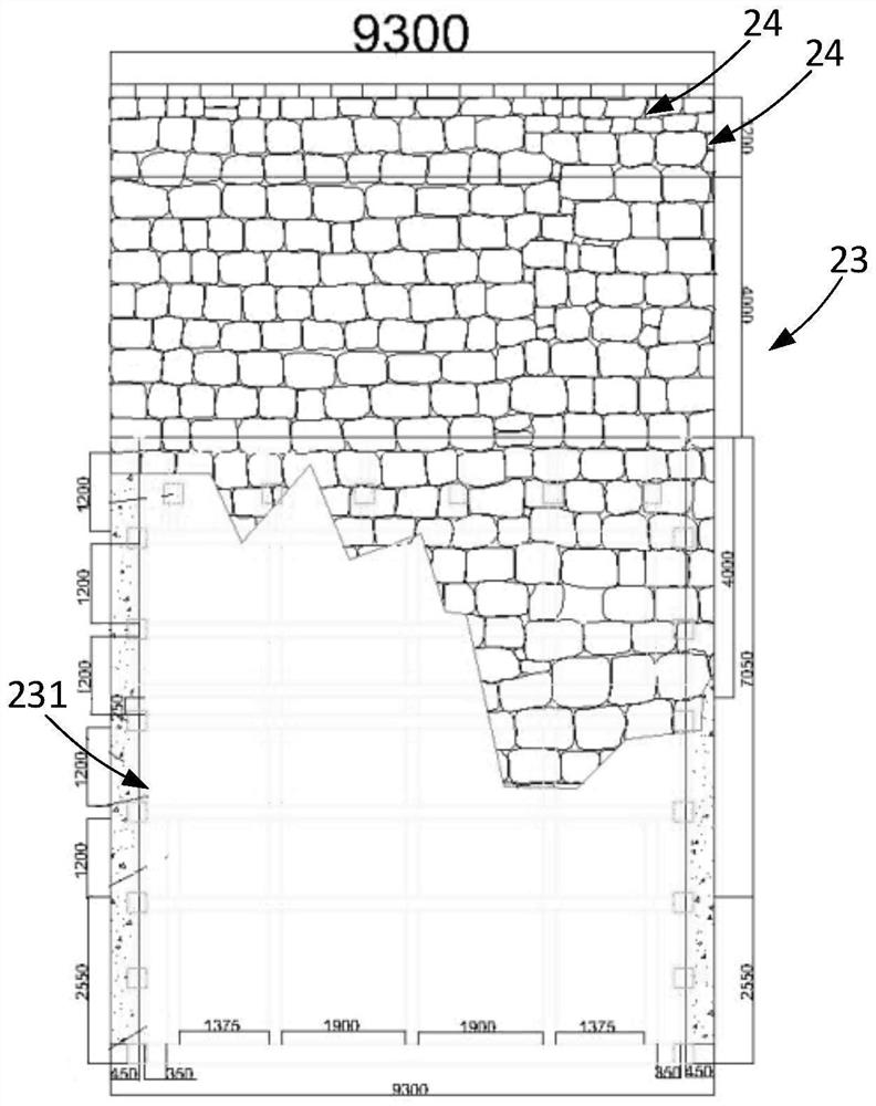 Large antique city wall structure and construction method thereof