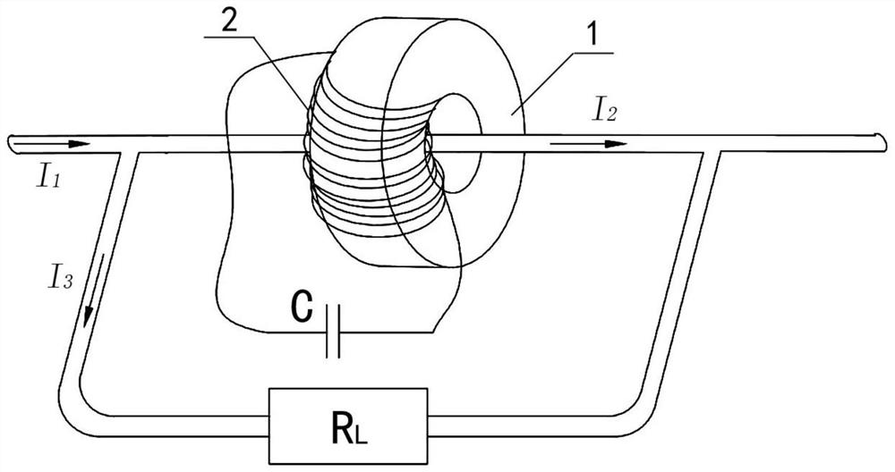 Method and device for taking power from high-voltage transmission lines based on capacitive reactance matching shunt control