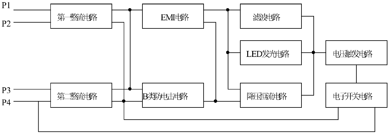 Double-ended input A+B type LED fluorescent lamp circuit