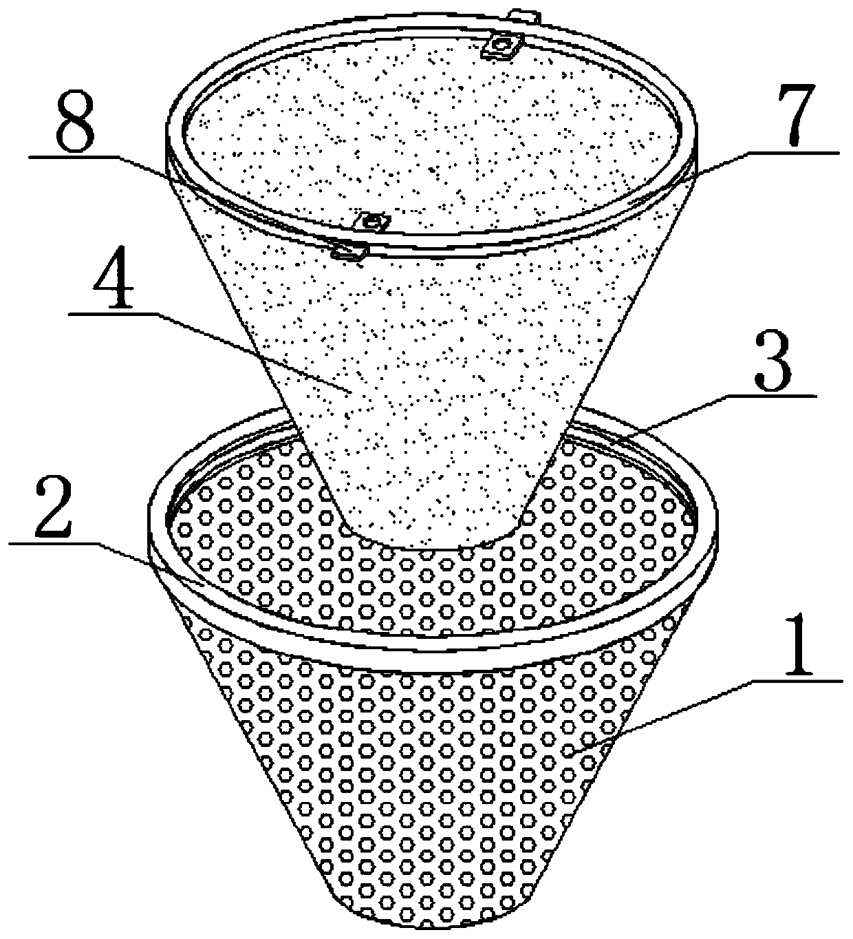 Quick disassembly and assembly filtering device of pulping machine