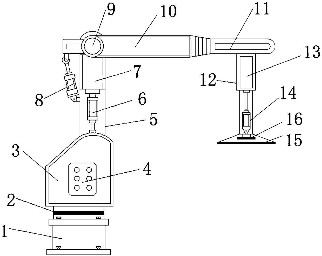 Displacement mechanical arm for glass processing