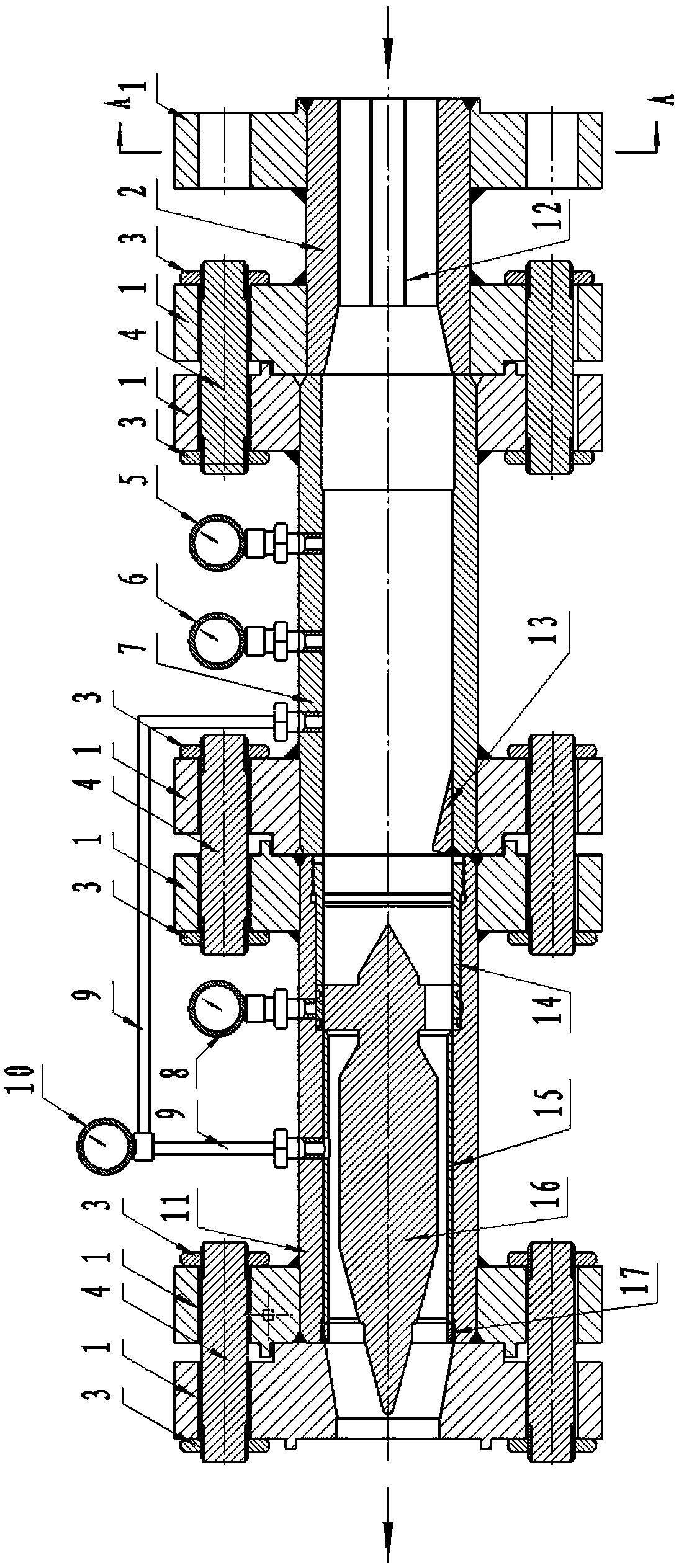 Integrative differential pressure type gas-liquid two-phase flow wellhead monitoring device