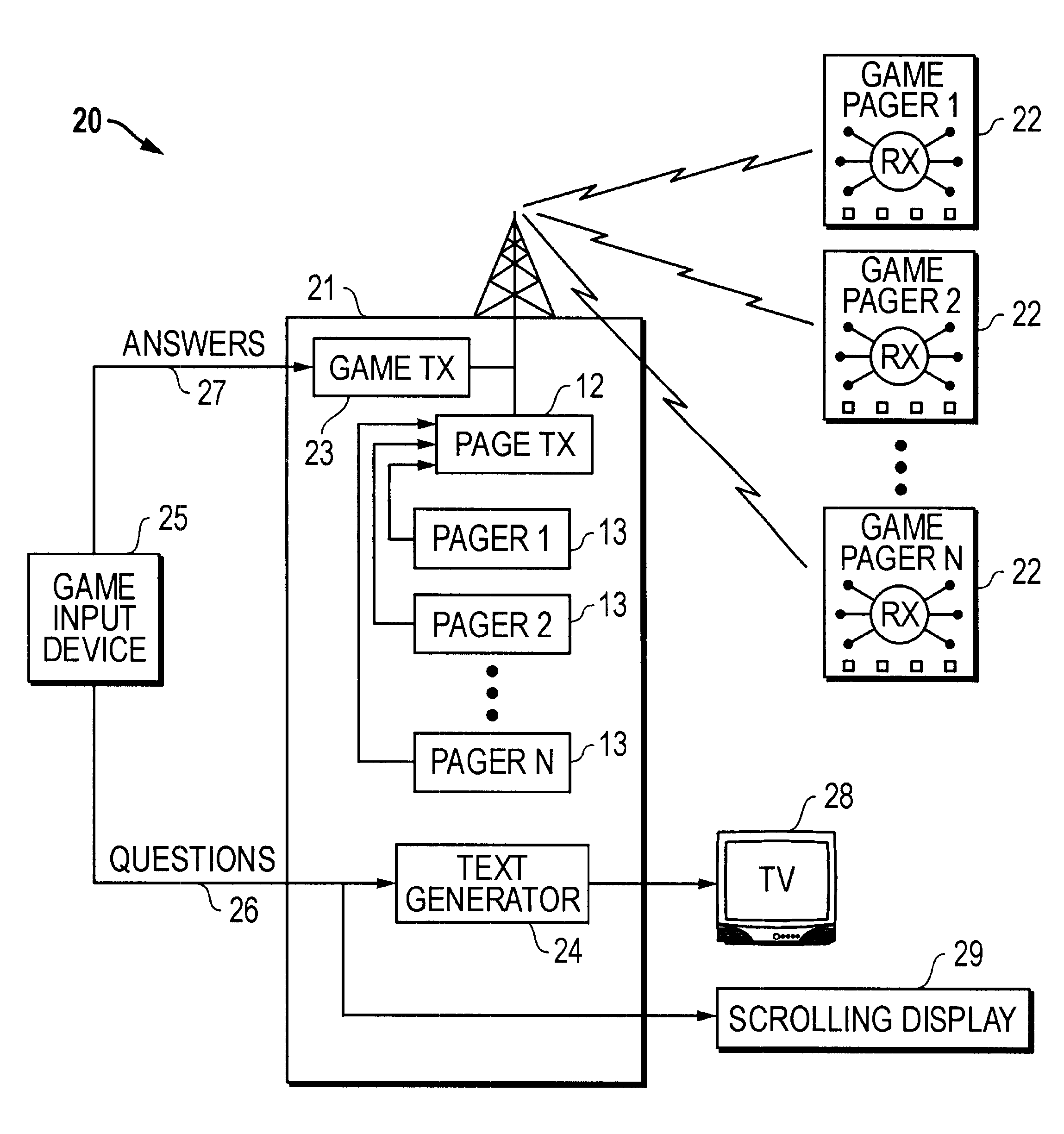Combination paging and gaming system and apparatus