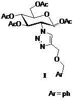 2-(1',2',3'-triazole-4'-benzyloxy)-1,3,4,6-O-acetyl-D-glucose and preparation method and application thereof
