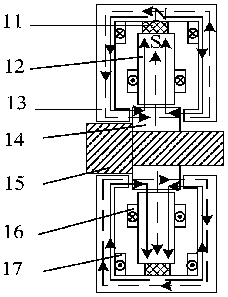 Three-degree-of-freedom six-pole hybrid magnetic bearing rotor displacement self-detection system and method