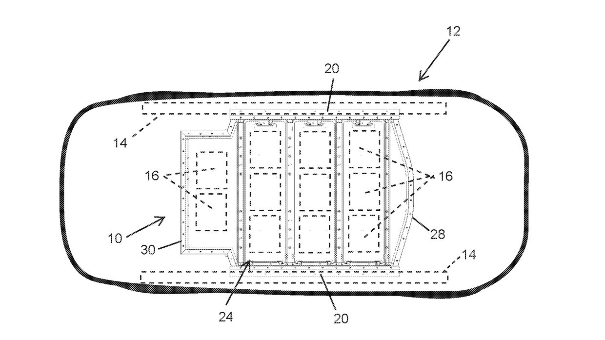 Battery support and protection structure for a vehicle