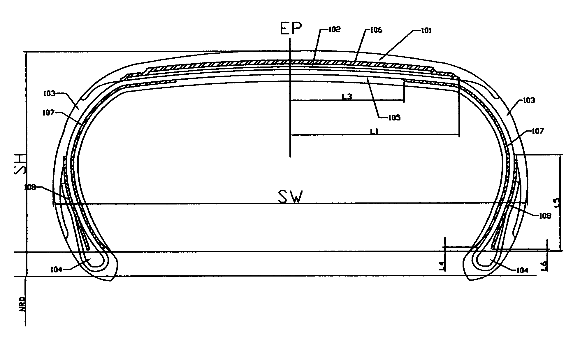 Safety tire including composite sheet with confined flexibility
