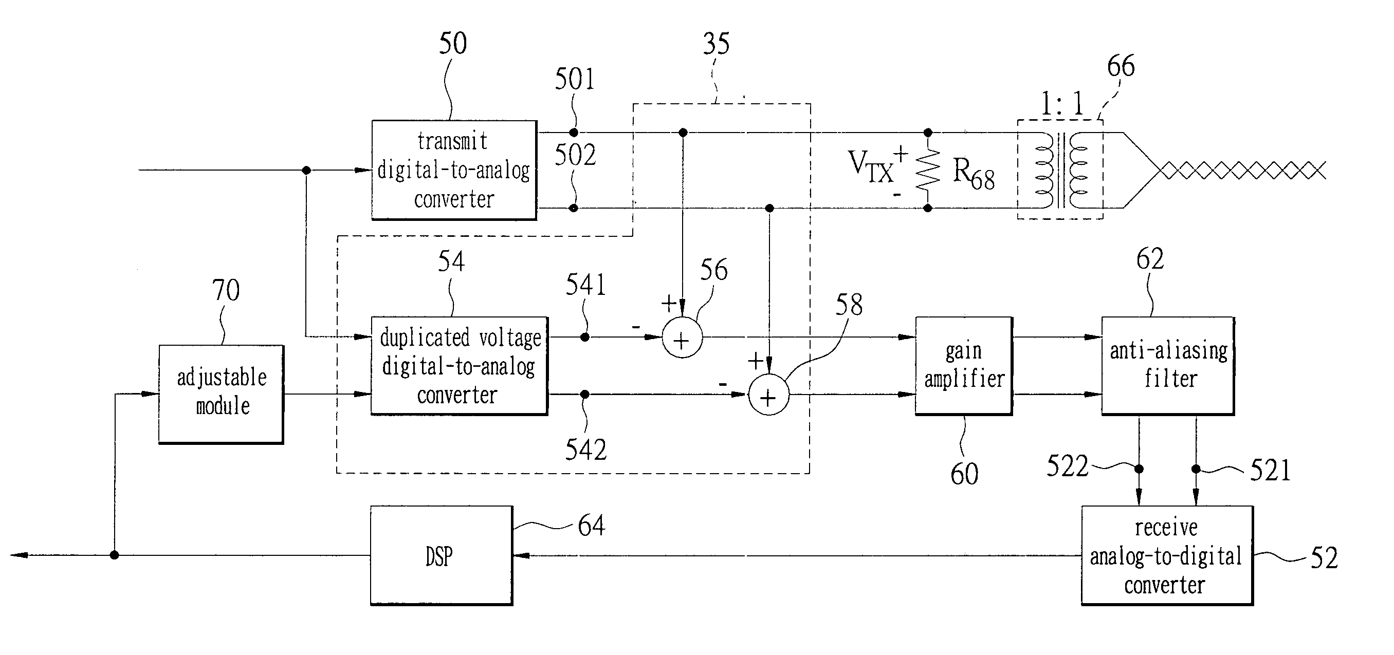 Active hybrid circuit for a full duplex channel