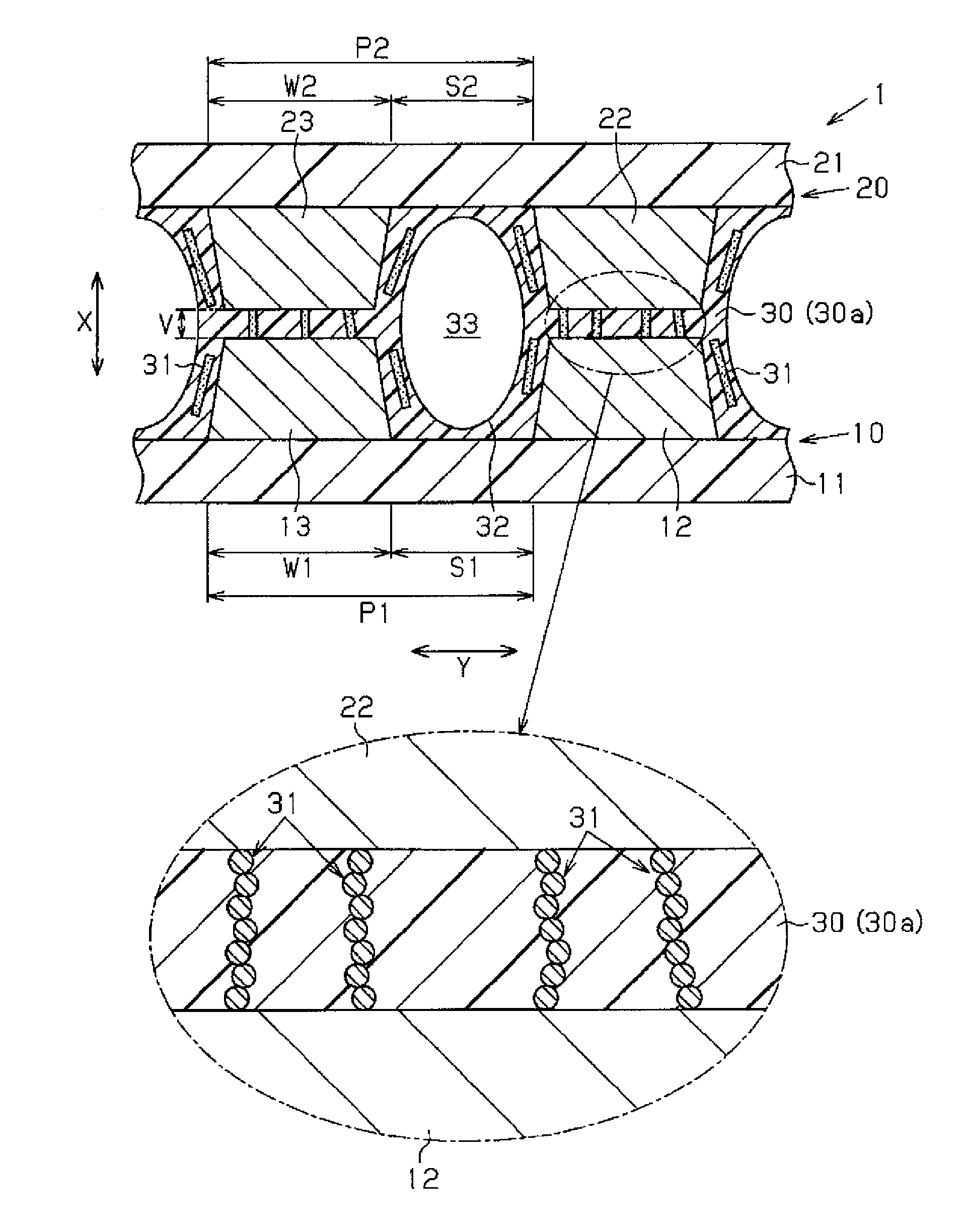 Structure of connecting printed wiring boards, method of connecting printed wiring boards, and adhesive having anisotropic conductivity
