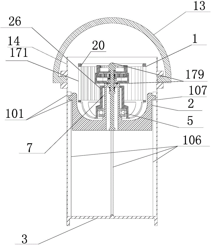 Variable-speed mop washer-dryer having rotary support, hexagonal prism sliders and self-locking lifting cylinder