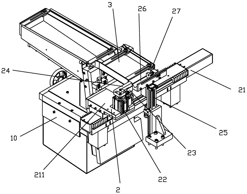 A linear feeding and discharging mechanism of a bar material automatic chamfering machine