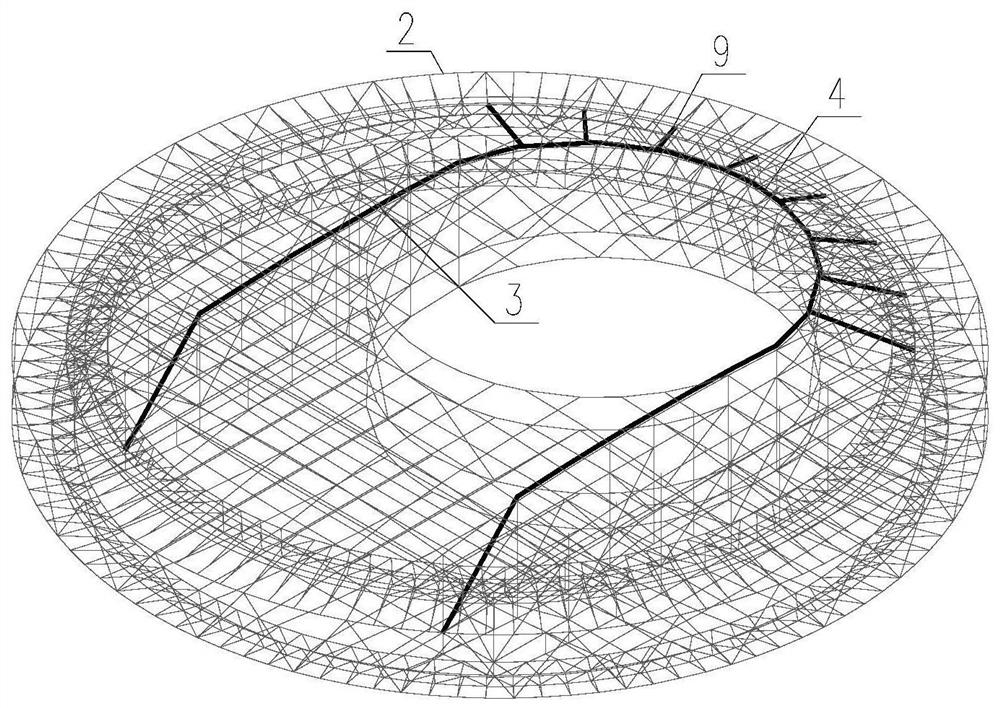 Horizontal curve prestress device of hollow large cantilever structure