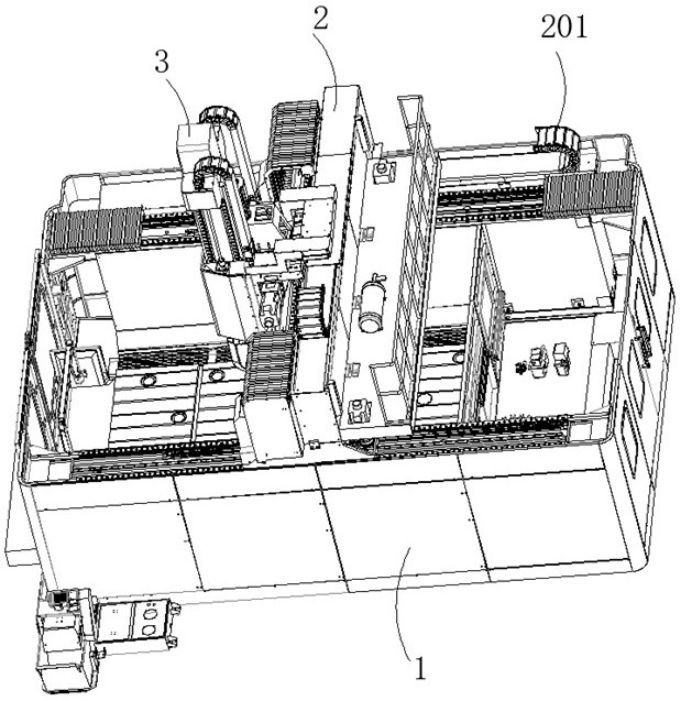 Five-axis numerical control machining center with high-rigidity transmission chain structure and thermal compensation method