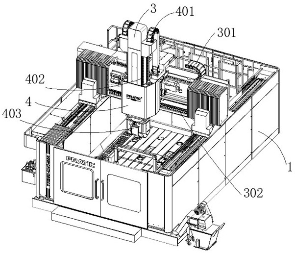 Five-axis numerical control machining center with high-rigidity transmission chain structure and thermal compensation method