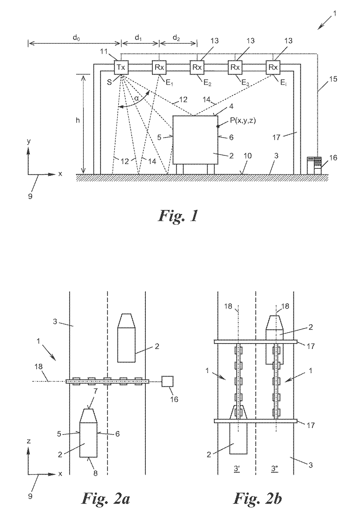 Apparatus for measuring the position of a vehicle or a surface thereof