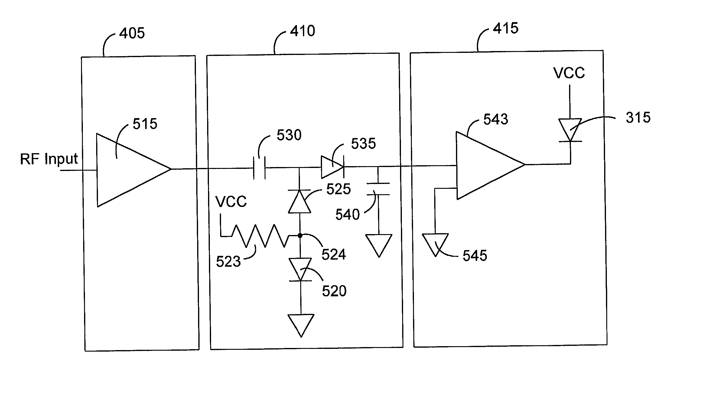 Radio frequency (RF) detector with a light emitting diode (LED) indicator