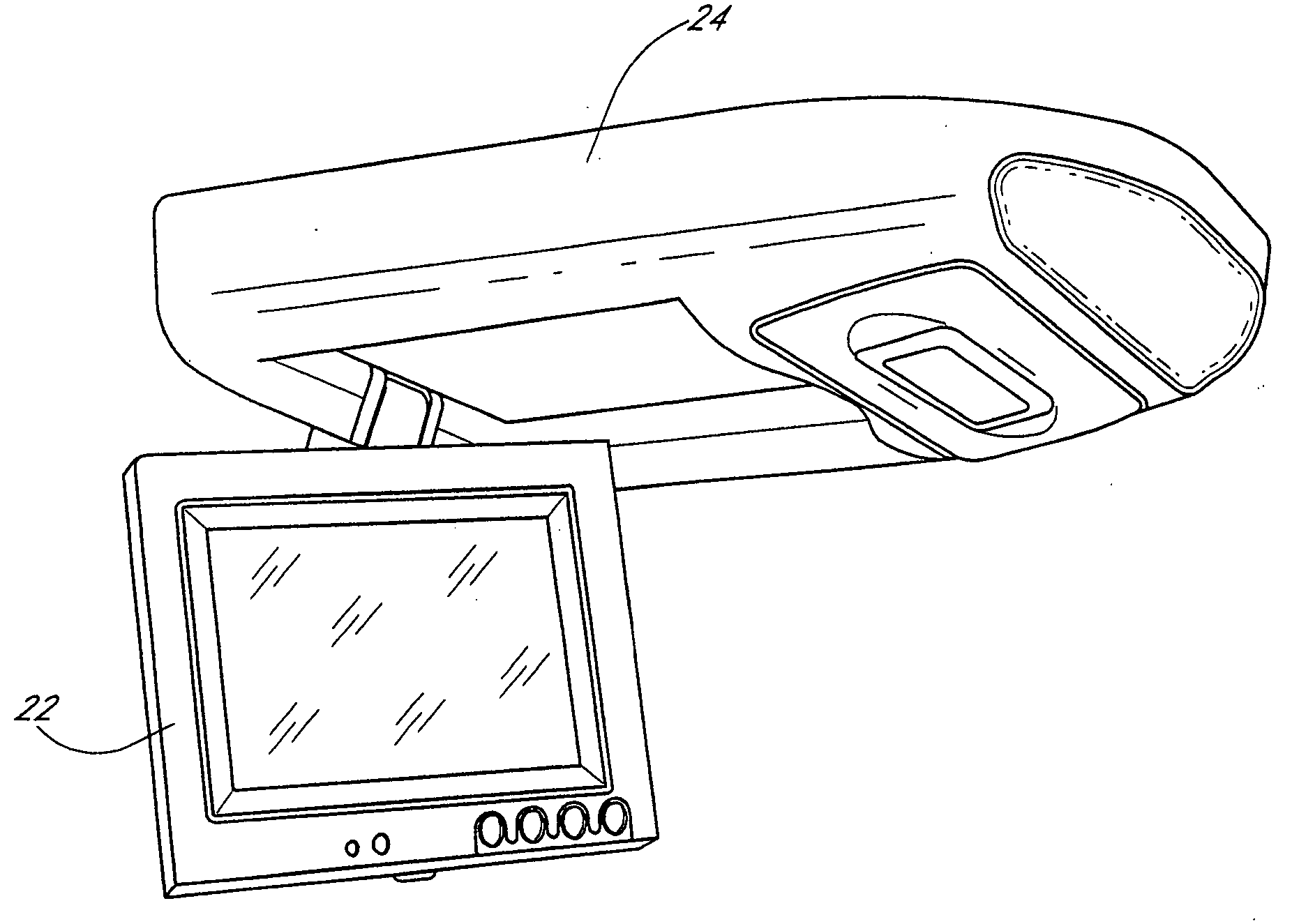 Flat thin screen TV/monitor automotive roof mount