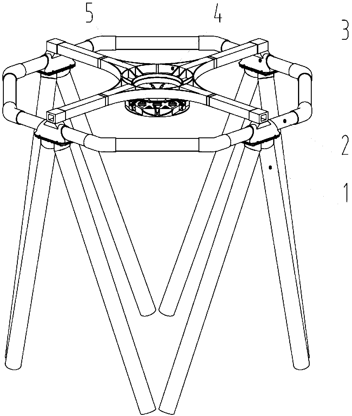 Carbon fiber support truss for secondary lens component of large-aperture telescope