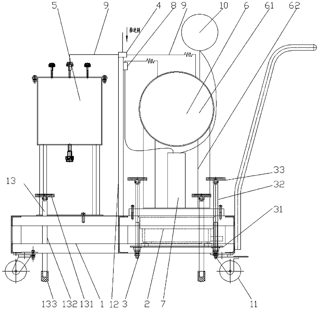 Propellant mass weighing device for attitude control engine test