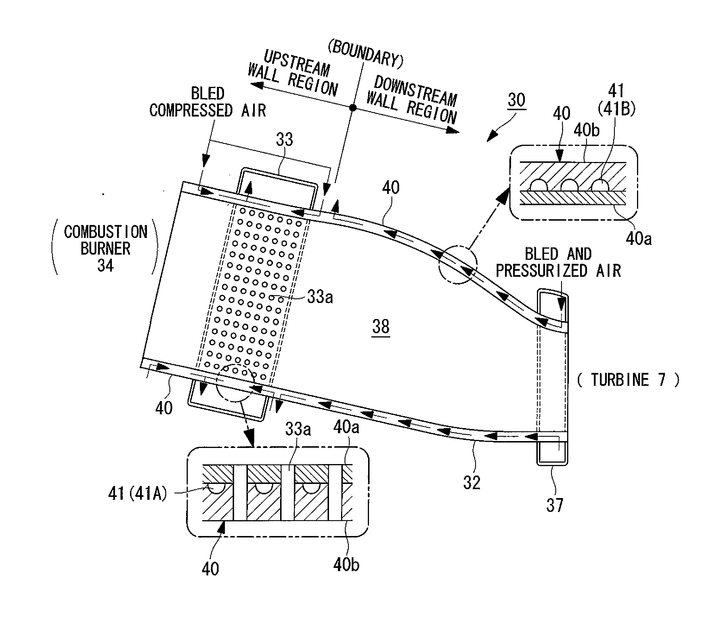 Coolng structure for recovery-type air-cooled gas turbine combustor