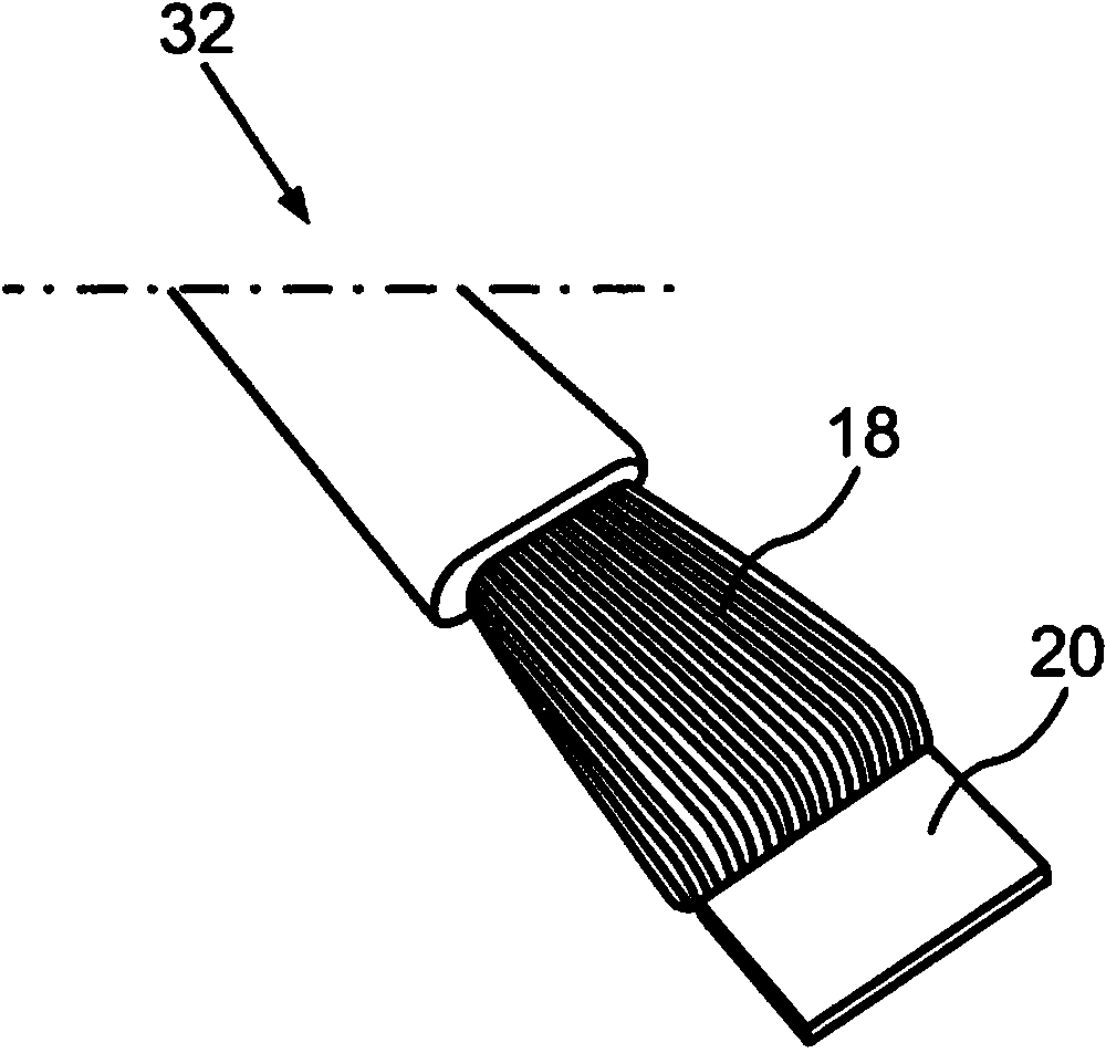 Battery having a connecting element comprising multiple individual wires