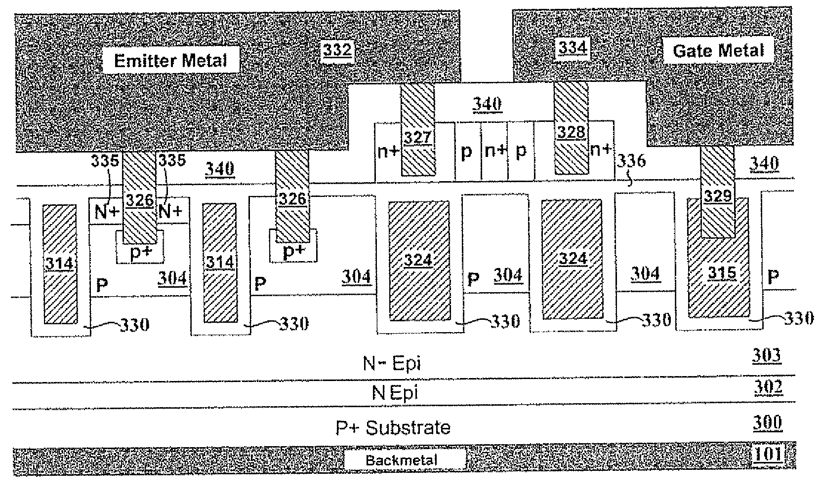 Trench IGBT with trench gates underneath contact areas of protection diodes