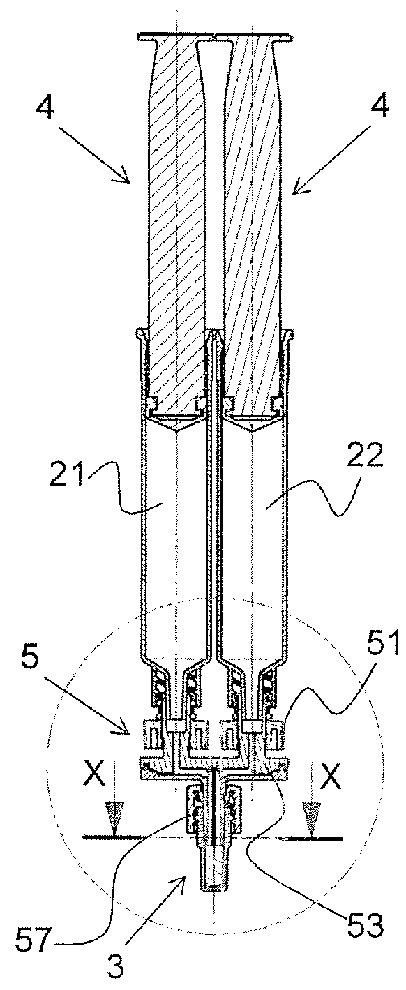 Mixing device for a discharge unit