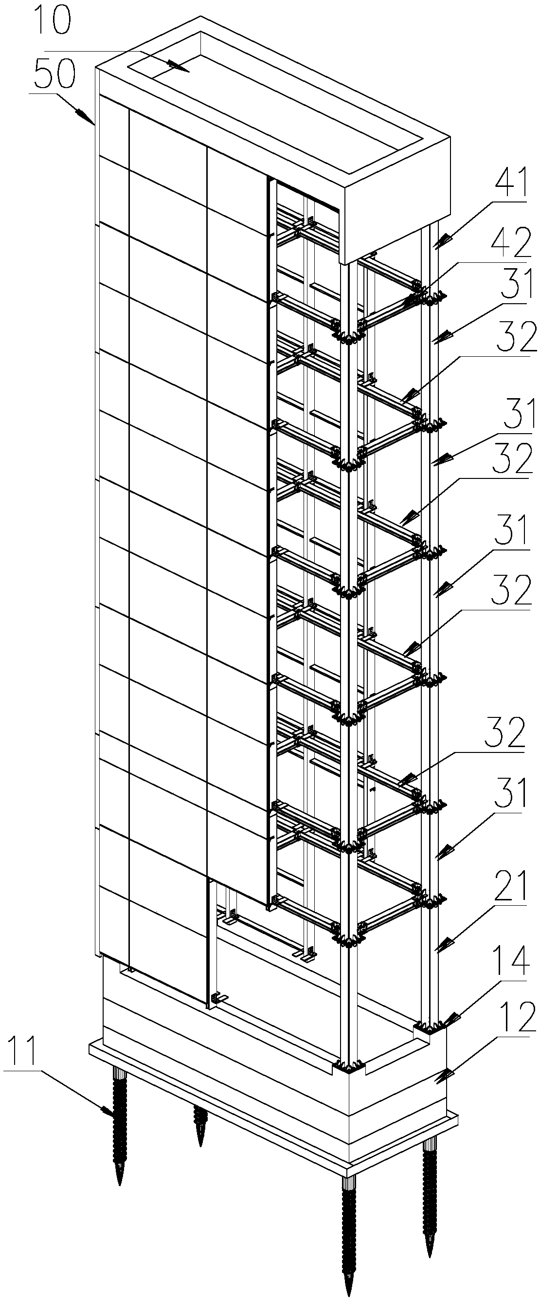 Jacking construction method for assembled-type external elevator shaftway structure