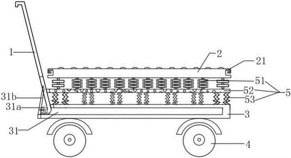 Material transportation platform truck with secondary shock absorption mechanism