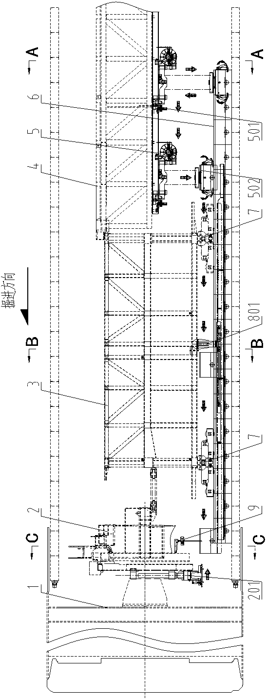 Tunnel trolley walking tool and construction method