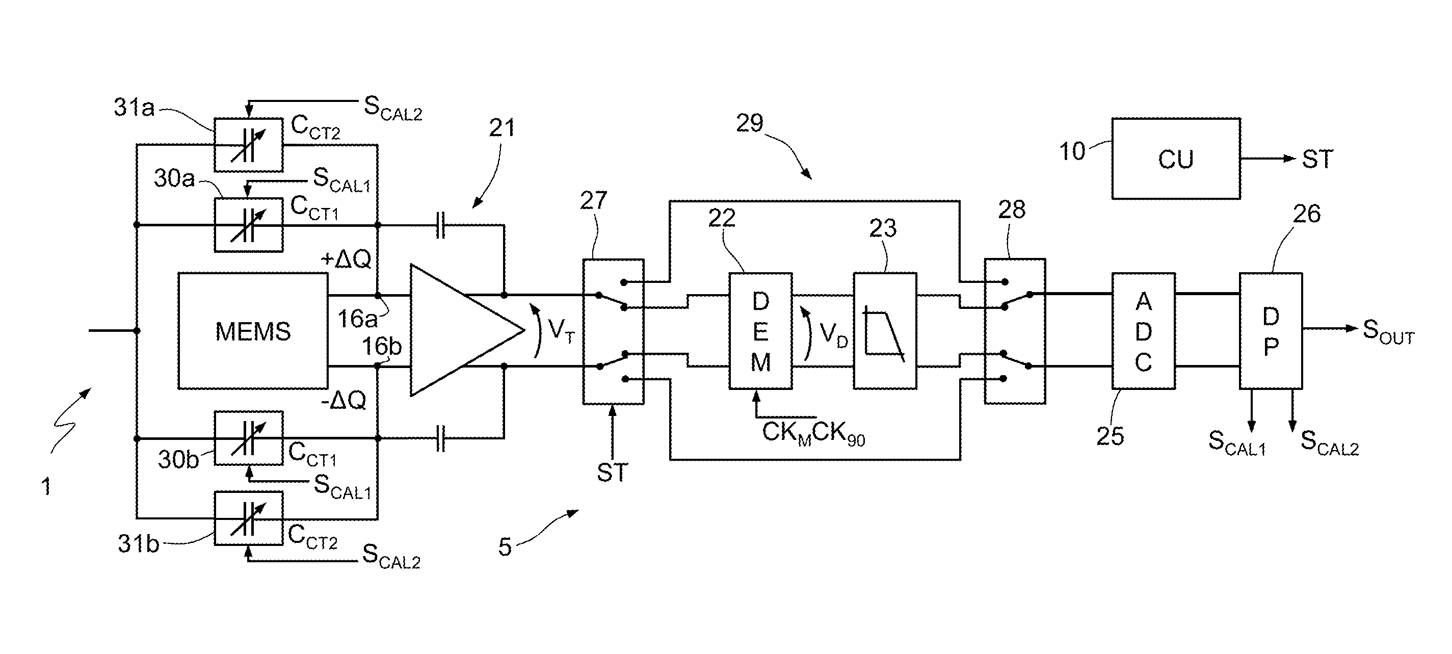 Microelectromechanical gyroscope with self-calibration function and method of calibrating a microelectromechanical gyroscope