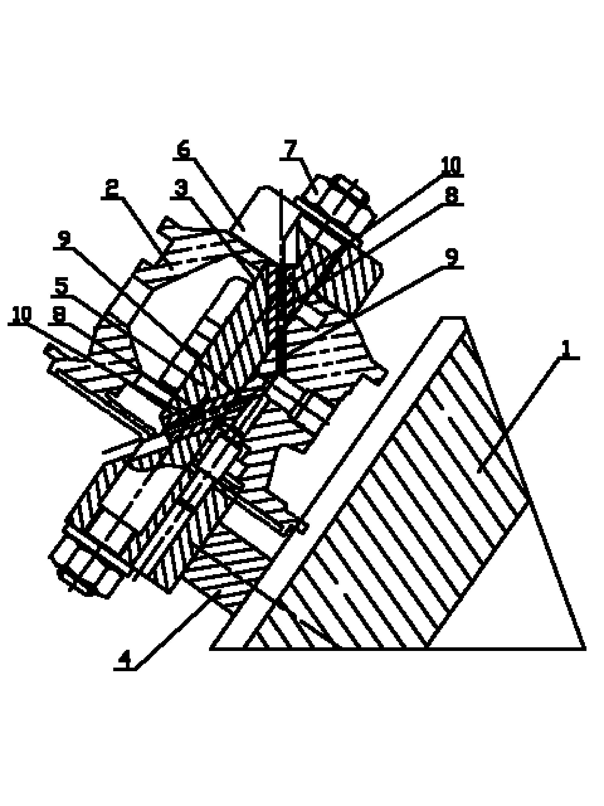 Die drilling clamp of two inclined connecting holes of middle shell