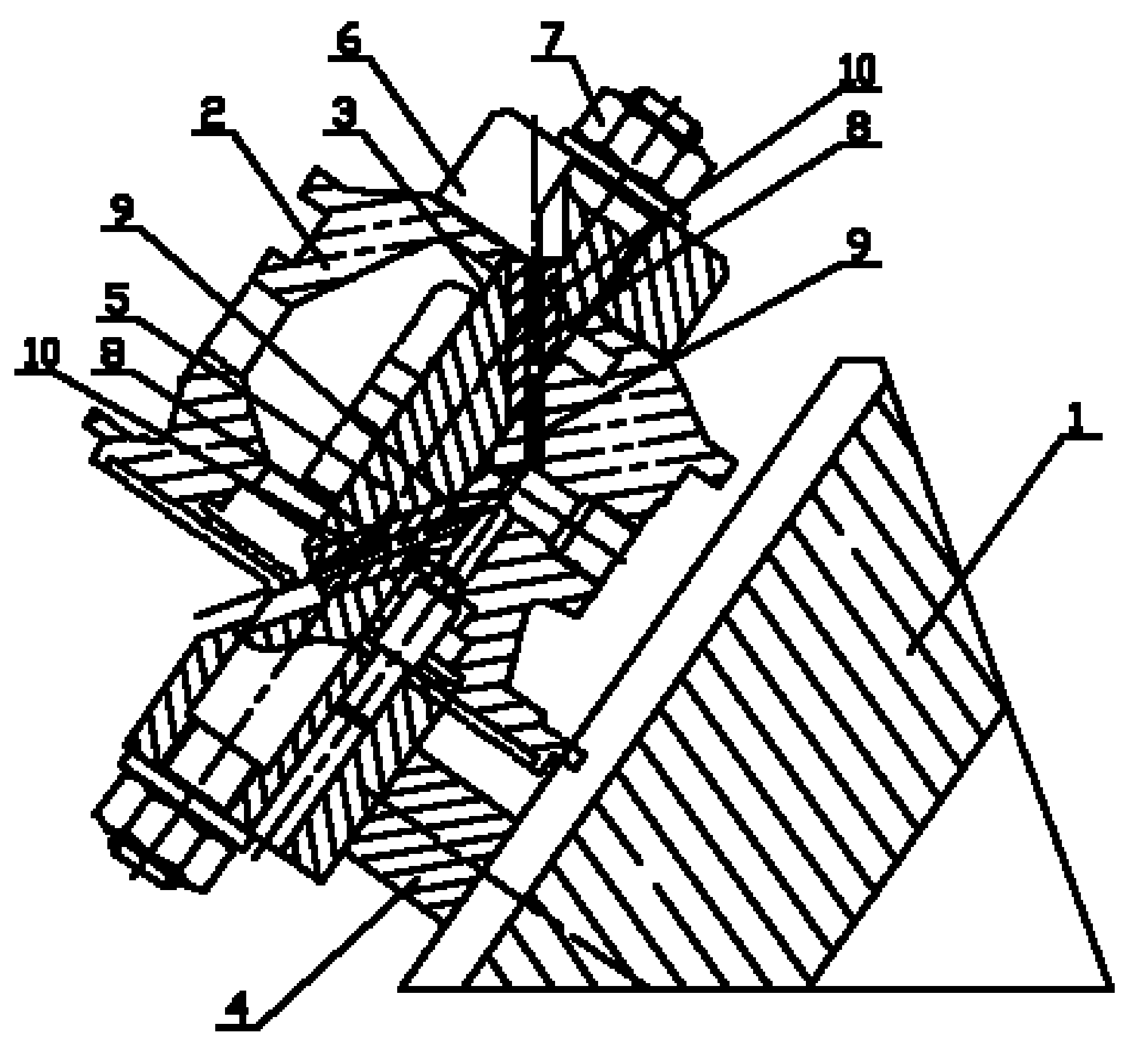 Die drilling clamp of two inclined connecting holes of middle shell