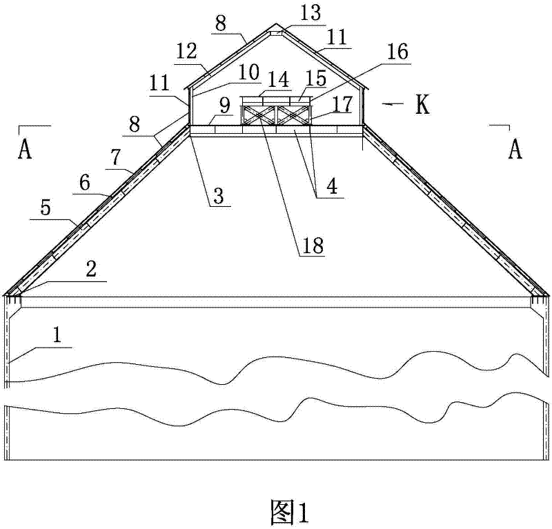 Roof steel structure for cement production line clinker warehouse and construction method thereof