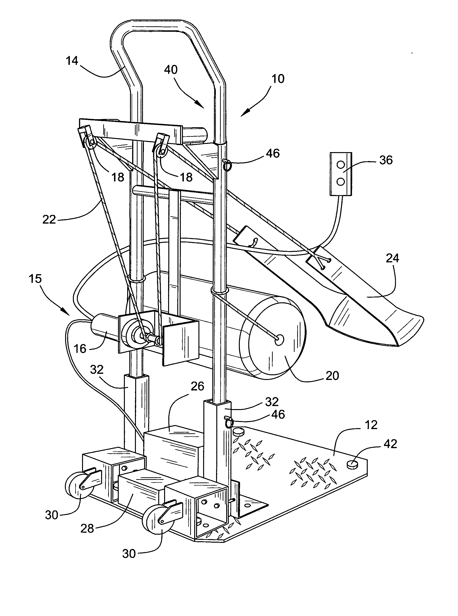Standing frame with lift, support and transport of user