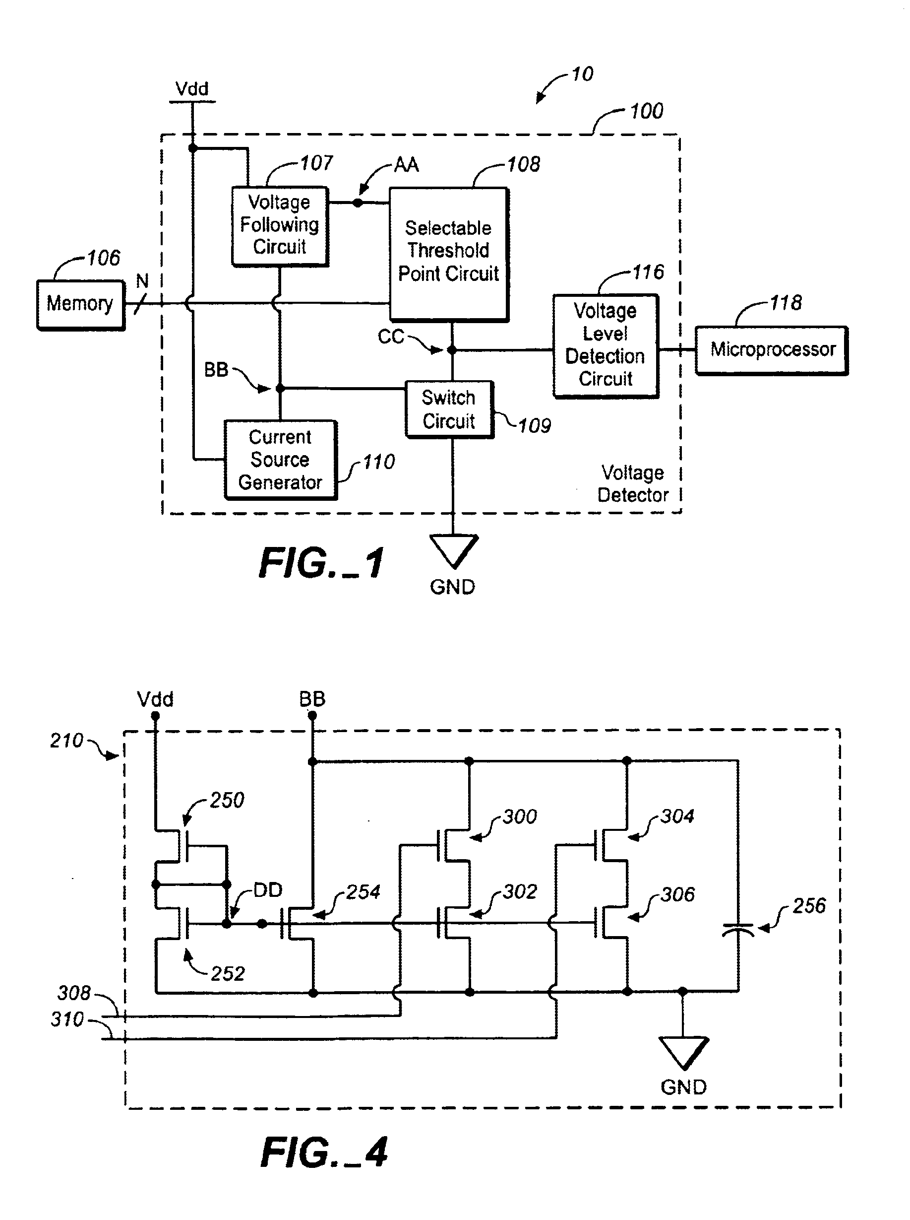 Voltage detector circuit with a programmable threshold point