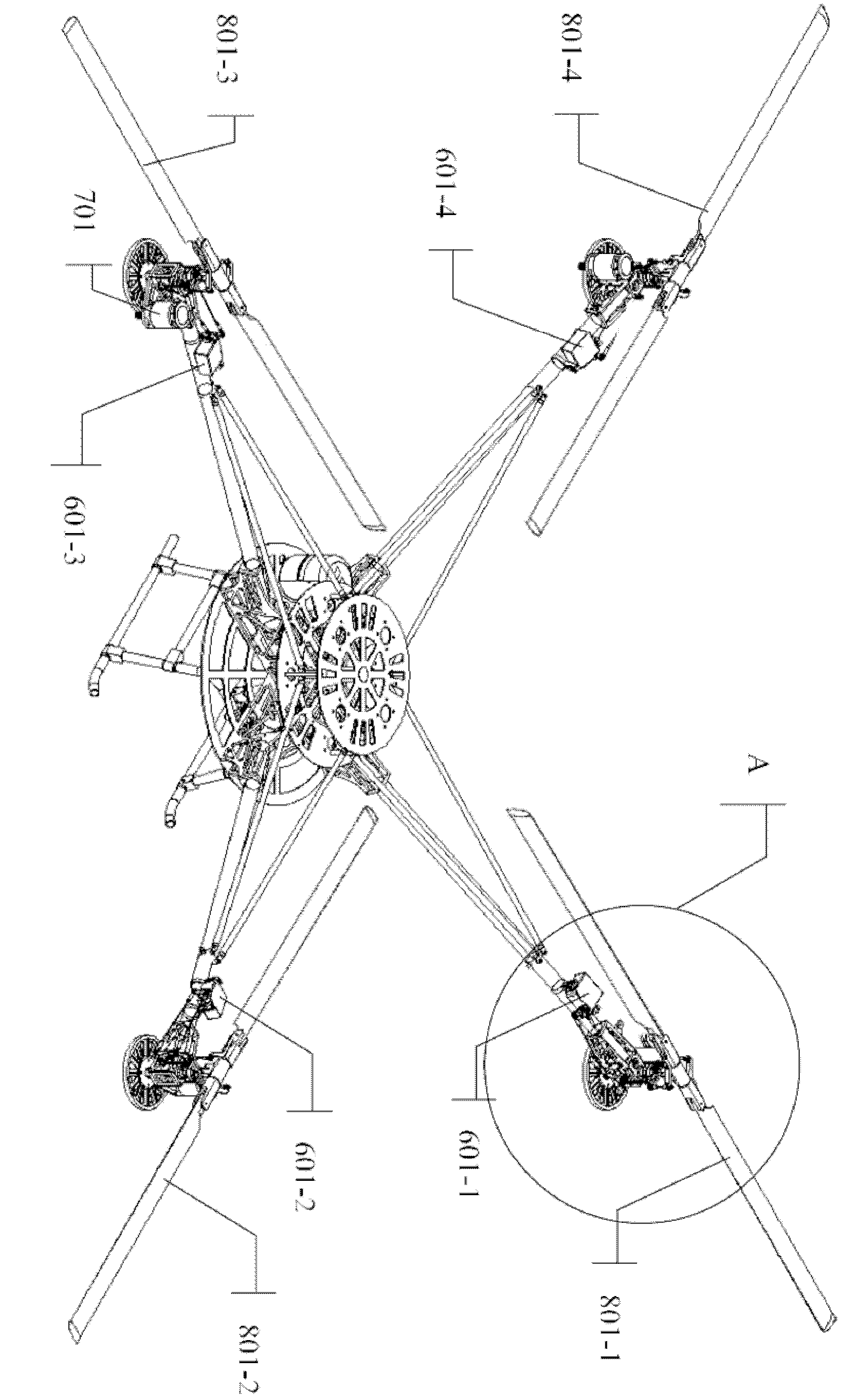 Variable-torque four-rotor aircraft with large load capacity