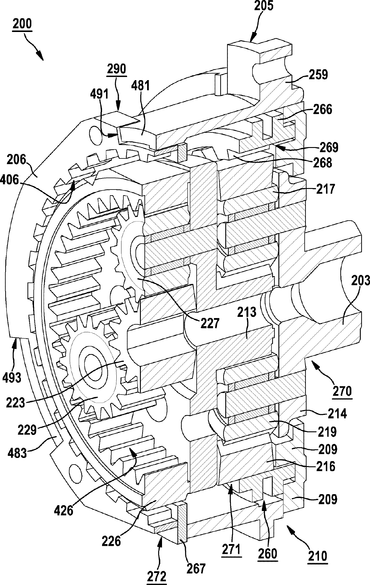 Hand-power tool with a reduction gear