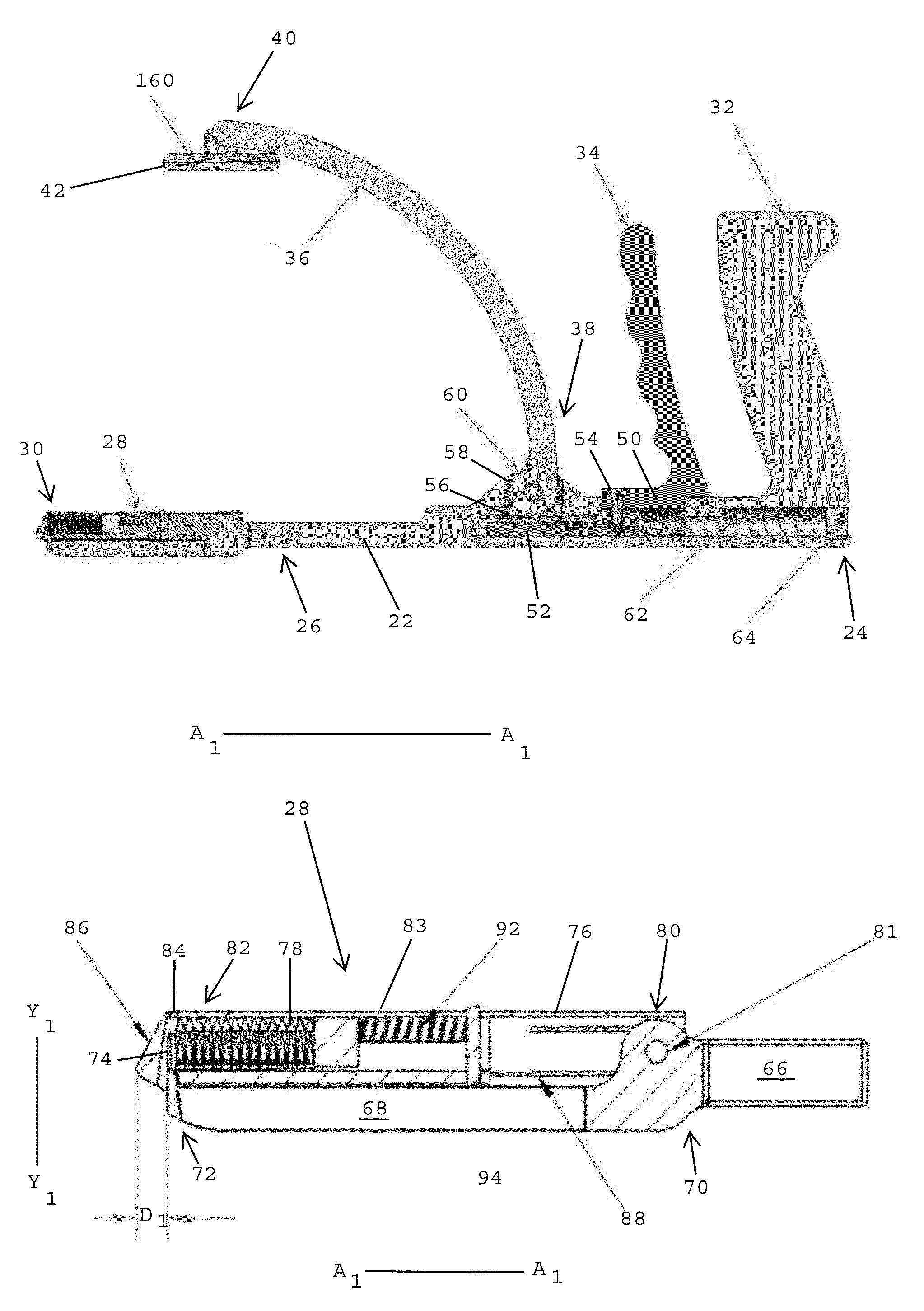 Devices for dispensing surgical fasteners into tissue while simultaneously generating external marks that mirror the number and location of the dispensed surgical fasteners