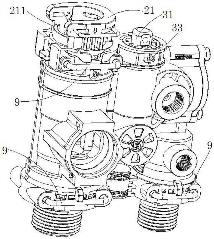Self-locating high-sealing large-flow three-way valve
