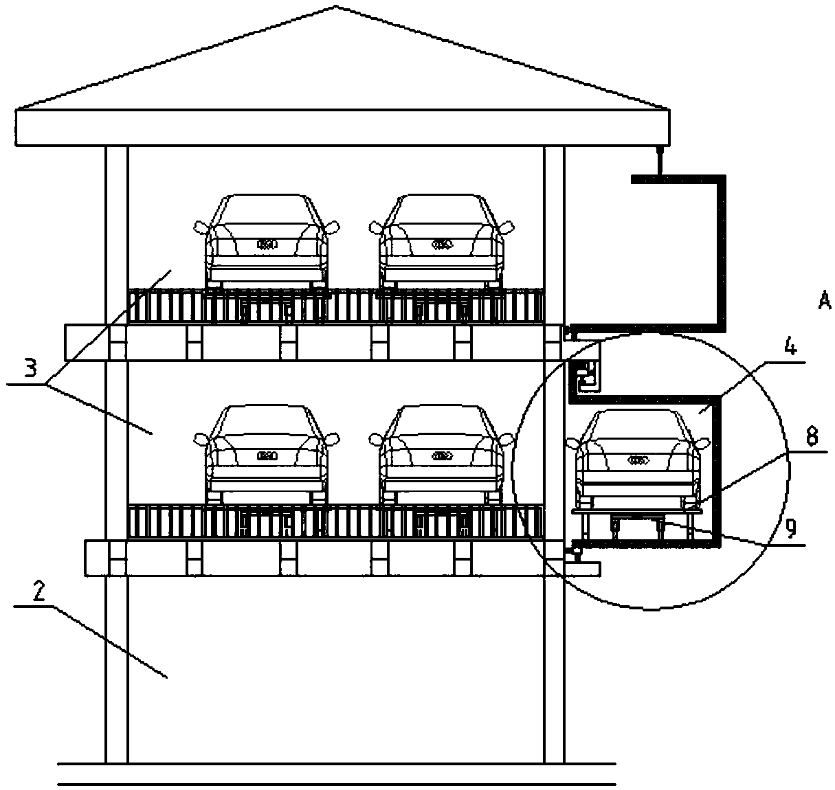 Control method for building winding corridor type stereoscopic parking garage