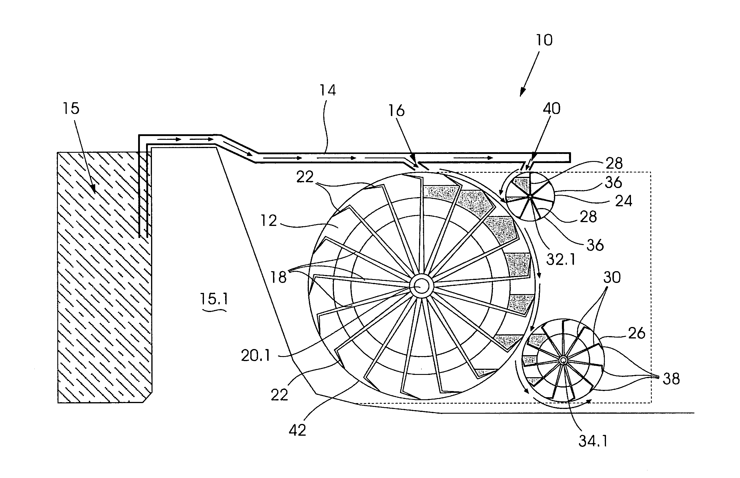 Energy generating system using a plurality of waterwheels
