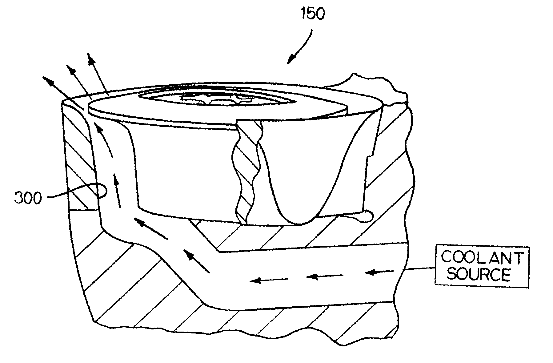 Cutting insert with internal coolant delivery and cutting assembly using the same