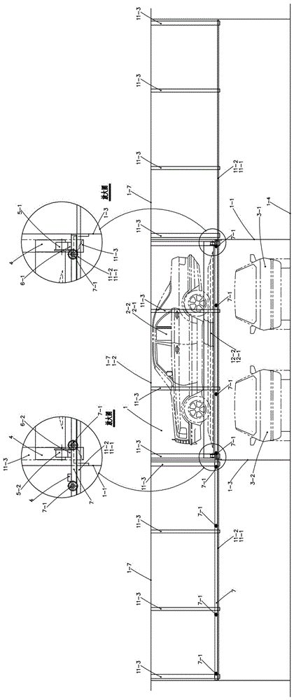 Vehicle carrying board frame device capable of transversely moving and transversely and longitudinally moving upward